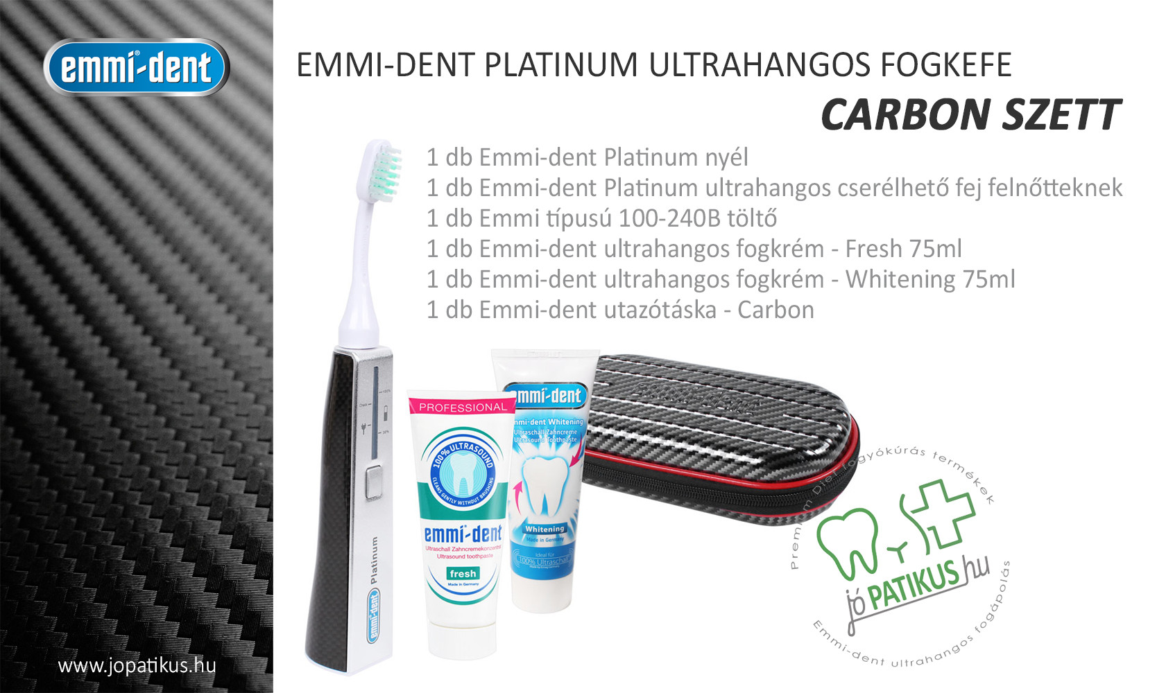 Emmi-dent Platinum ultrahangos fogkefe carbon szett - jopatikus